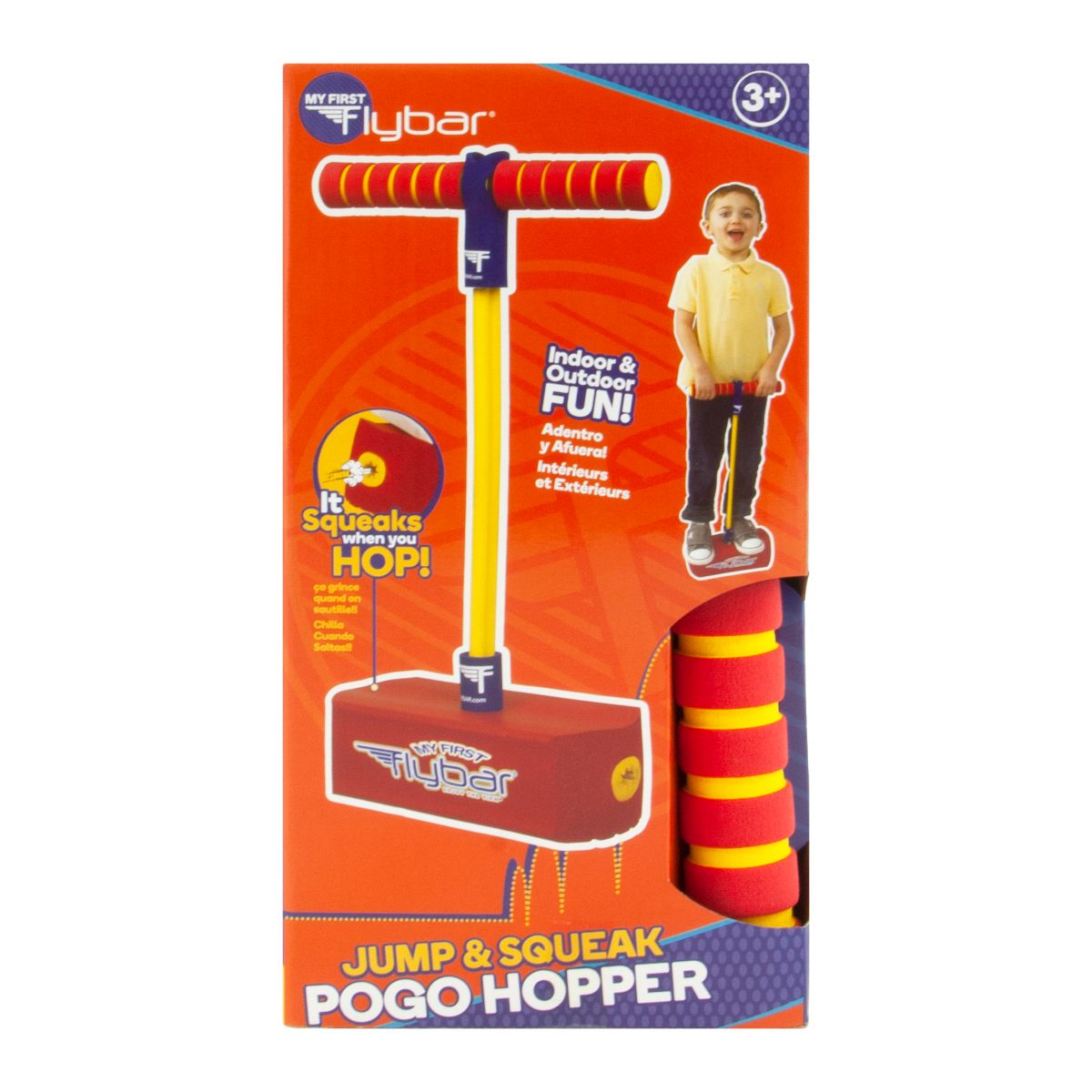 Jump and store squeak pogo hopper