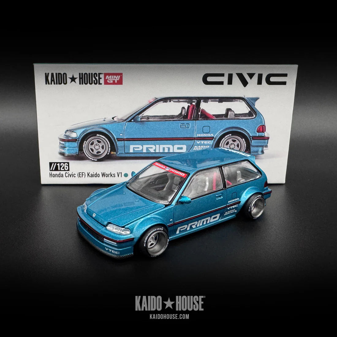 Mini GT - 1:64 Honda EF Civic V1 Kaido Works Tahitian Green