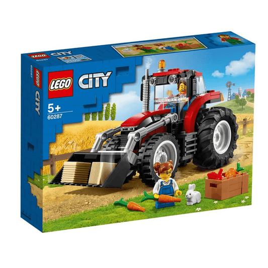 60287 lego city tractor red and black with hay, carrots, fruit box and rabbit 