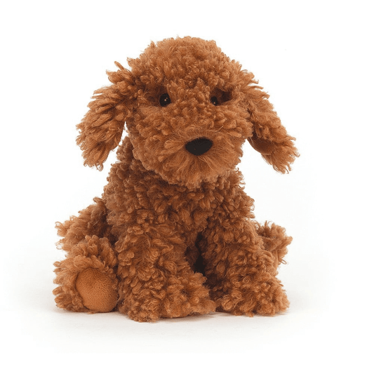 Jellycat doodle dog cooper super fluffy tan poodle like pupy soft toy at toyworld lismore