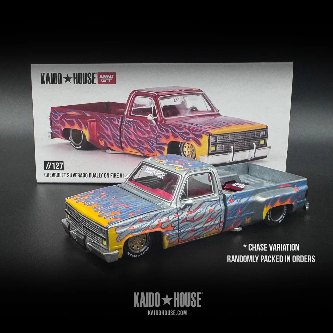 Mini GT - 1:64 Chevrolet Silverado Kaido House Dually on Fire V1 Chase