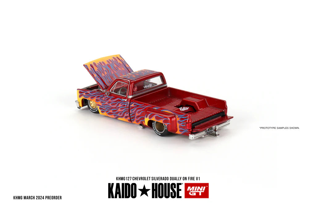 Mini GT - 1:64 Chevrolet Silverado Kaido House Dually on Fire V1 Open Rear