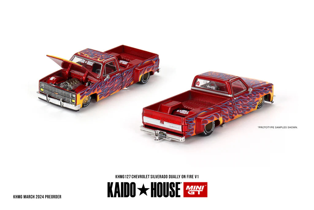 Mini GT - 1:64 Chevrolet Silverado Kaido House Dually on Fire V1 open