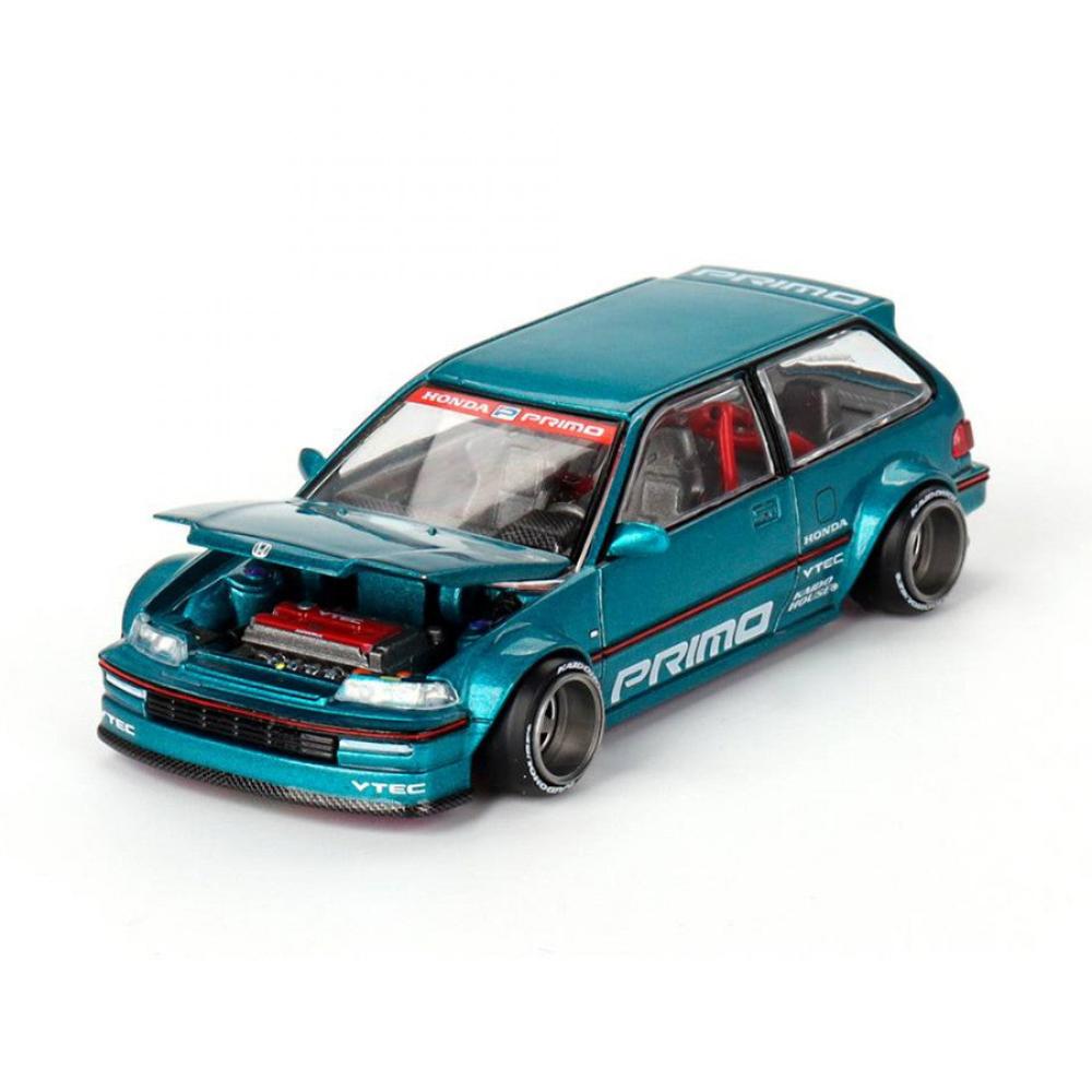 Mini GT - 1:64 Honda EF Civic V1 Kaido Works Tahitian Green open