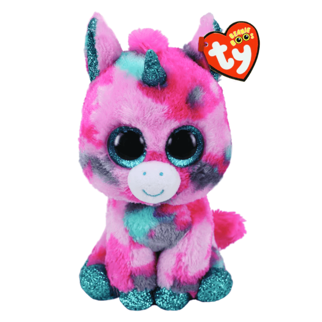 Aqua and Pink Unicorn with blue sparkly eyes TY Beanie Boo Regular size