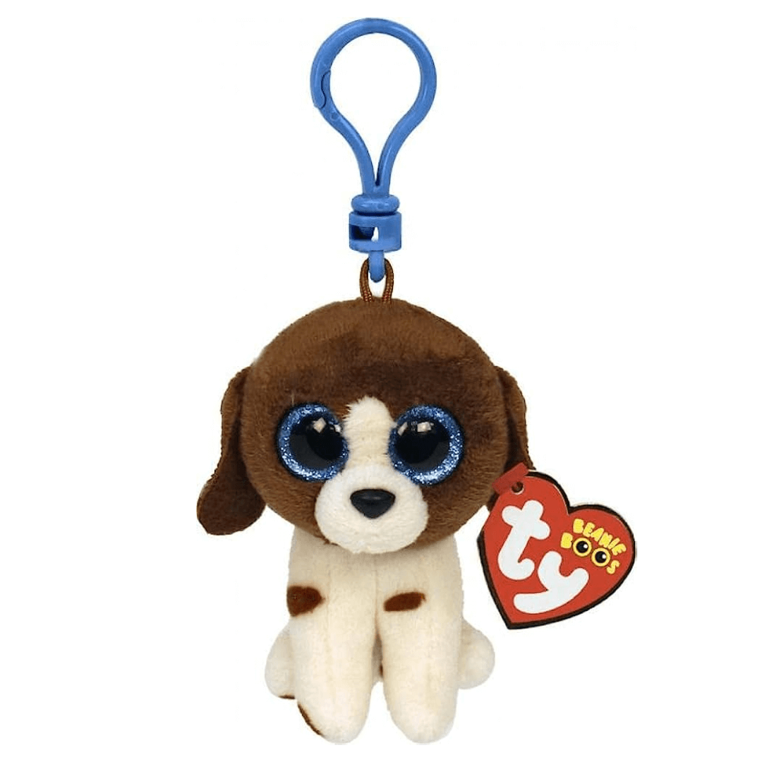 Ty Muddles clip brown and white dog clip with blue sparkly eyes