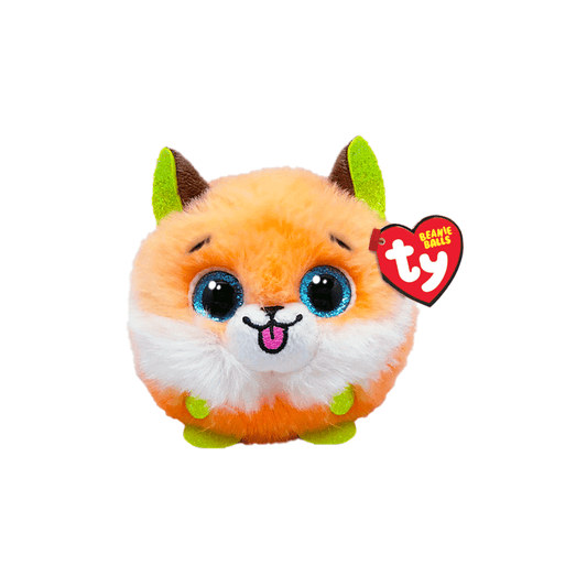 orange a white round ball fox character with green ears and feet