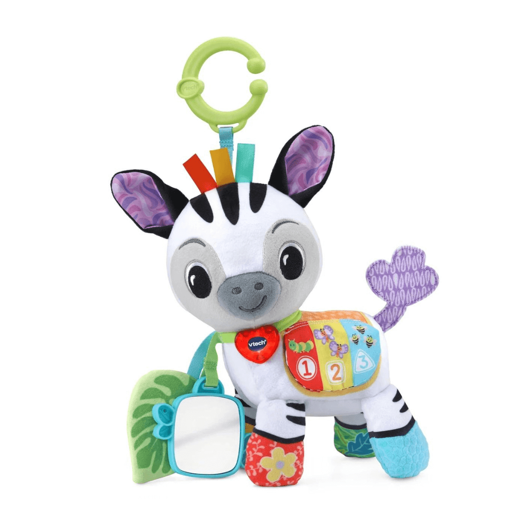 Vtech interactive soft toy zebra with sensory interactive bits at toyworld lismore