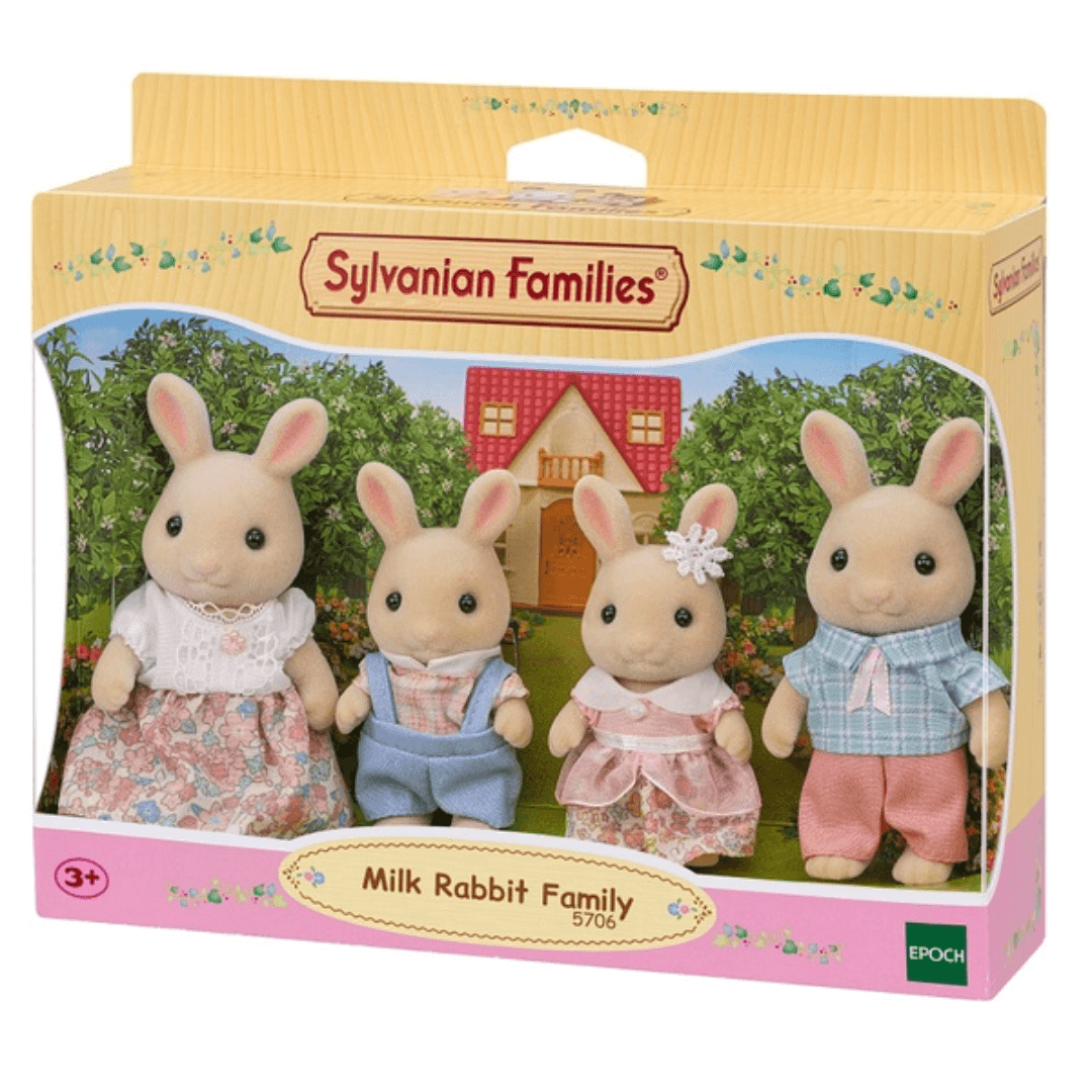 Family of 4 bunny sylvanian family characters, 2 adults and 2 children